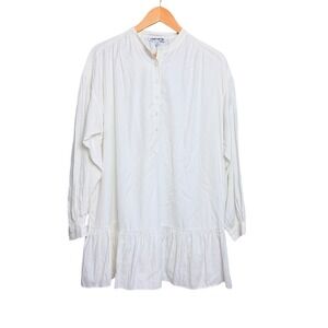 Elizabeth and James White Ruffle Hem Tunic Dress Button Front Long Sleeve M